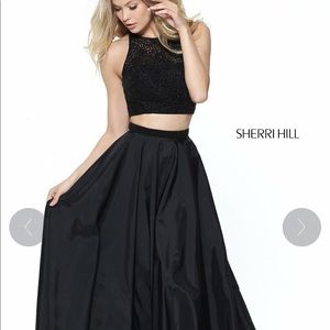 Sherri Hill Black Beaded Two Piece Prom Dress